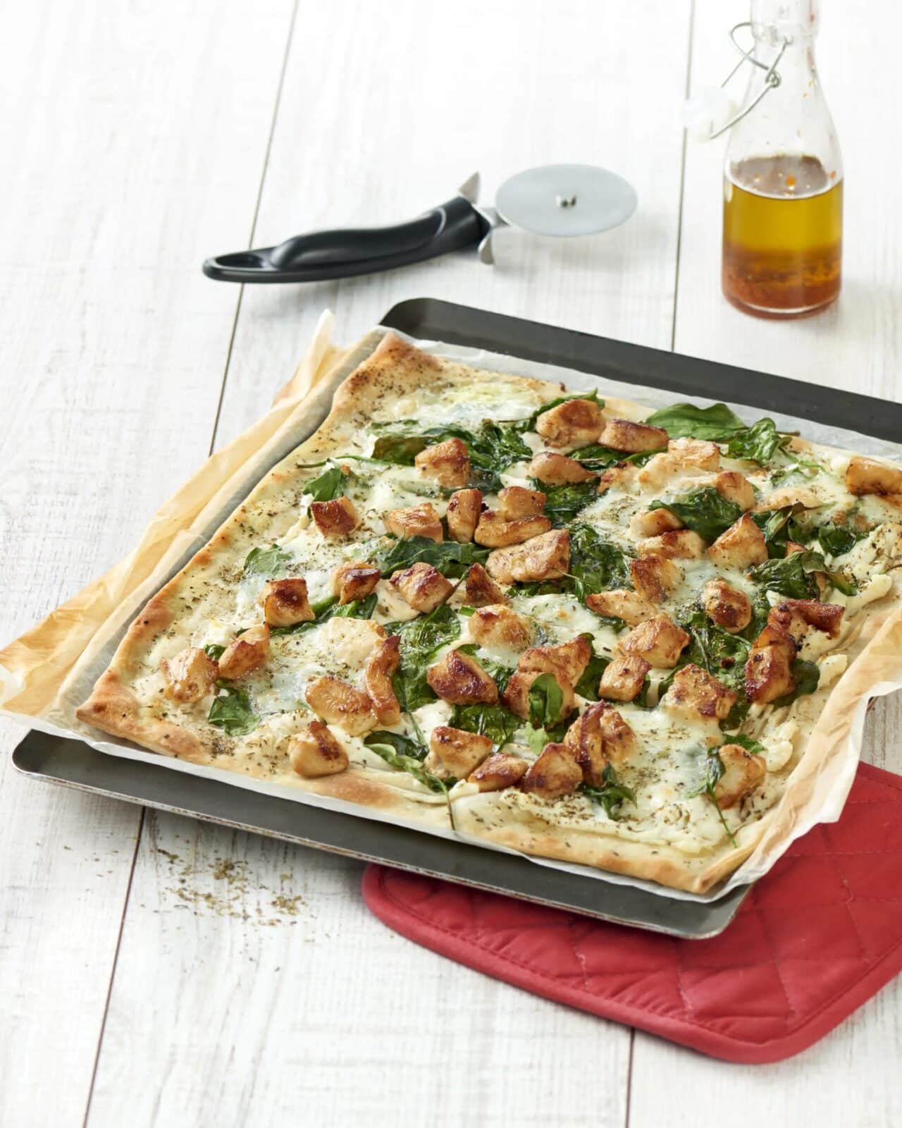 Pizza poulet épinards