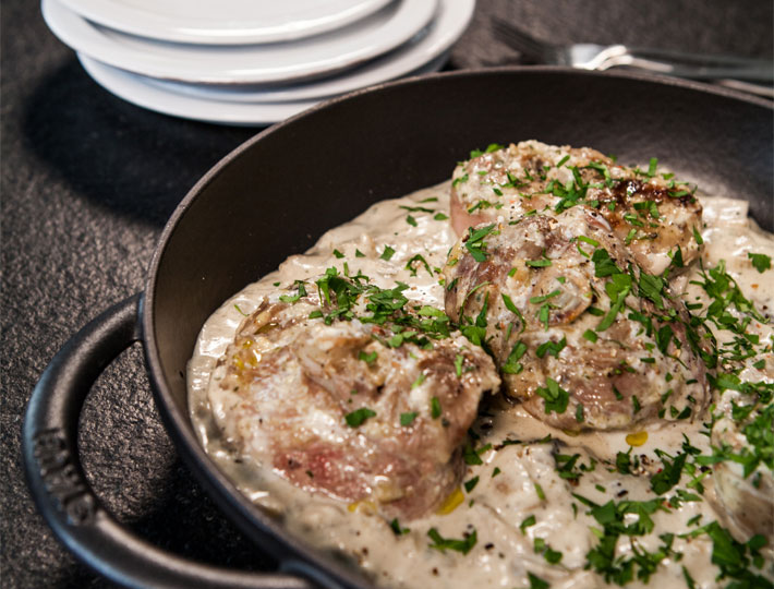 Osso-bucco de dinde aux champignons et fromage frais