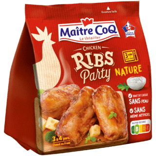 Découvrez les Ribs party, du haut de cuisse de poulet rôti SANS peau. Prêt à consommer, vous pouvez les déguster chaud ou froid ! 